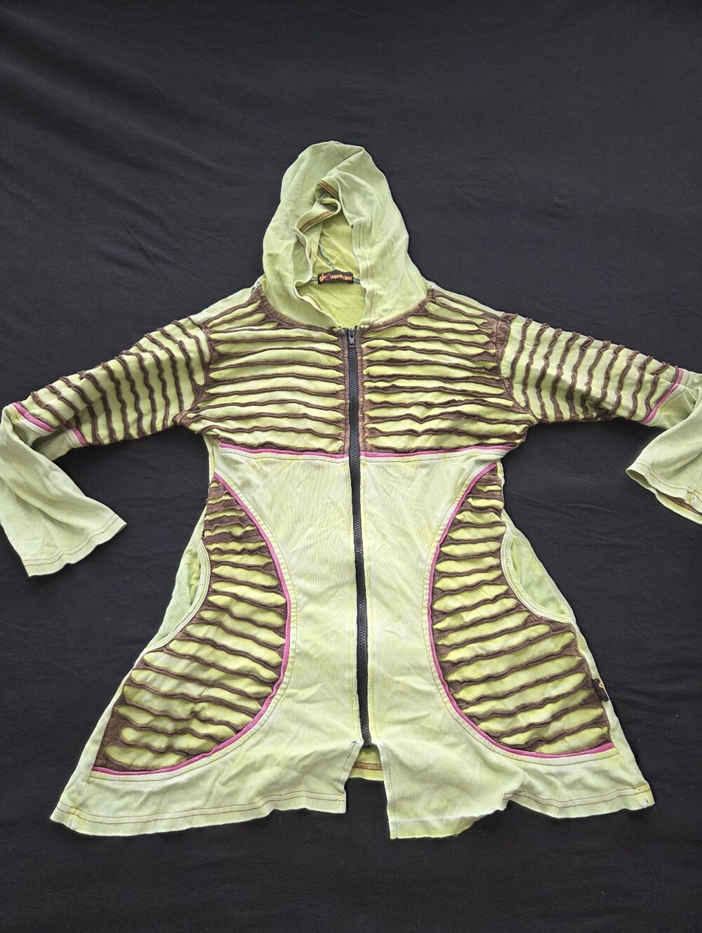 Leopards & Roses Boho Razor-Cut Slashed Zip-Up Hoodie Jacket